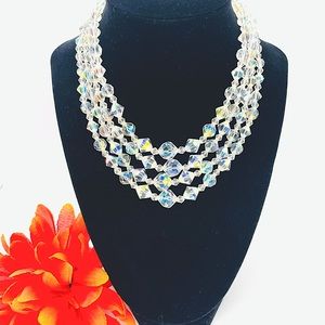 Vintage Four Strands Aurora Borealis Crystal Necklace